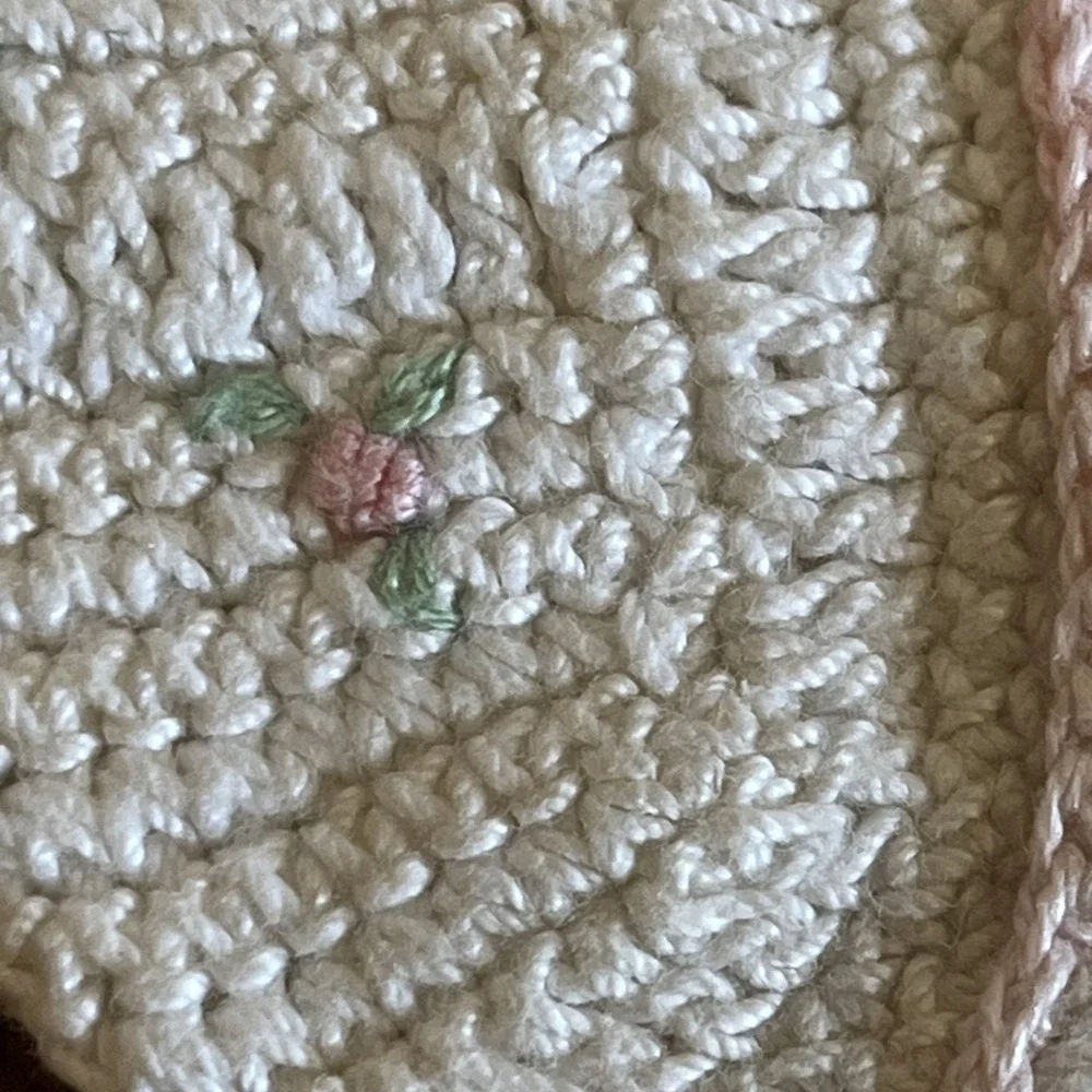 Vintage Pair Hand Crocheted Baby Shoes Booties Pink Floral Accents Ruffles
